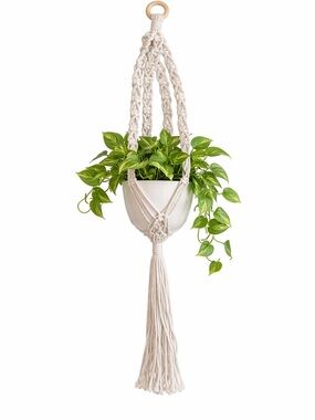 Boho Macrame Plant Hanger | Natural Cotton Rope Hanging Planter Holder | Neutral